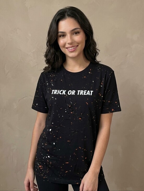 Denim & Flower Tops - New Women's Trick or Treat Halloween Graphic Tee Short Sleeves Cotton Medium